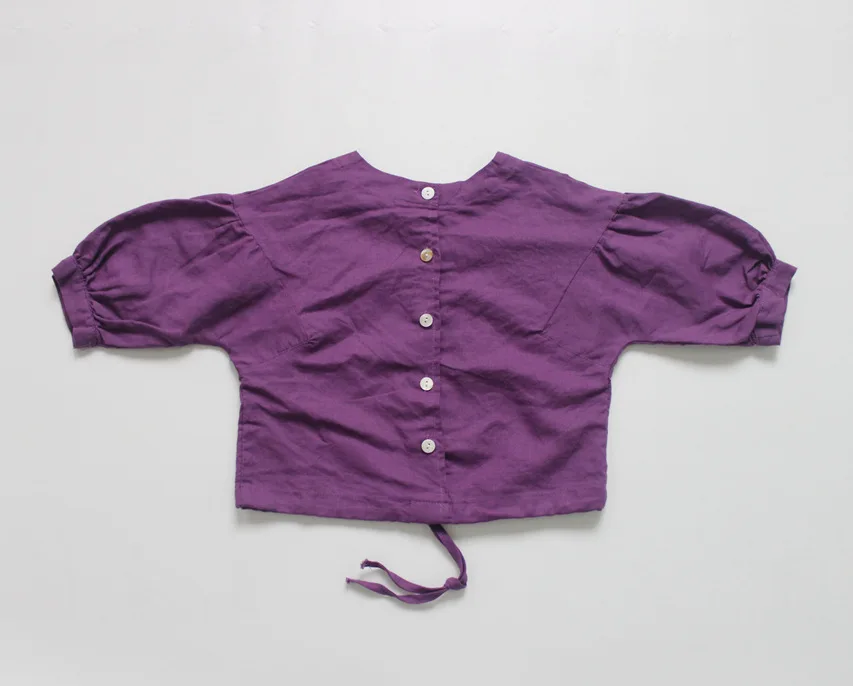 Детские осенние льняные рубашки для девочек однотонные топы с рукавами