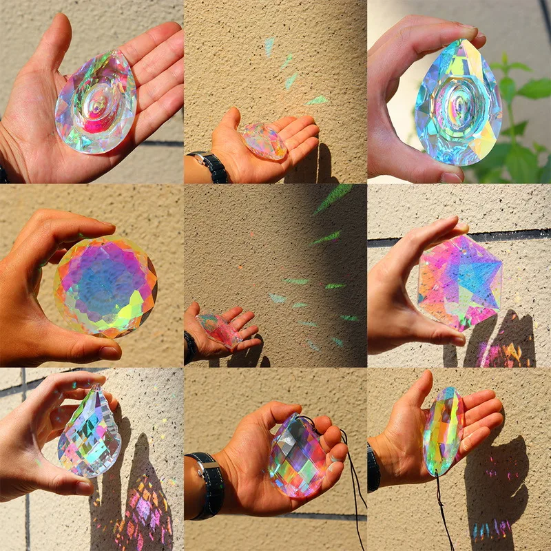 

Crystal Wind Chime Star Moon Pendant Sun Suncatcher Plated Colorful Beads Hanging Drop for Geometric Indoor Garden Decoration