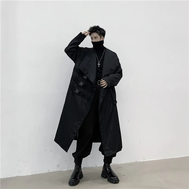 

Male Punk Gothic Fashion Casual Loose Windbreaker Long Jacket Overcoat Men Japan Street Dark Black Loose Trench Coat Outerwear