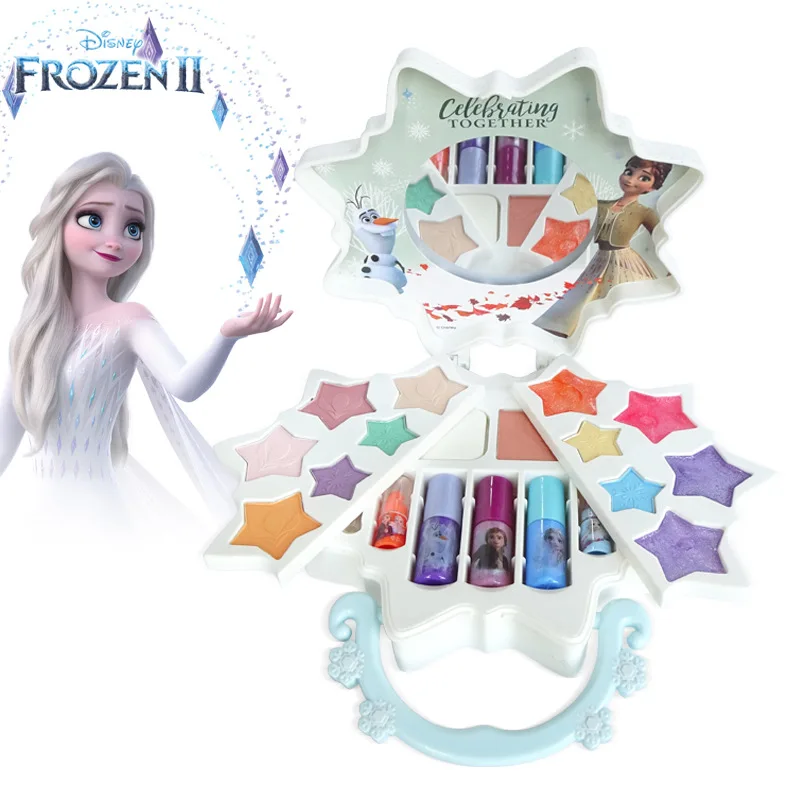 

Disney new girls frozen 2 elsa anna princess Suitcase snowflake Makeup set kids Beauty pretend play toy with Gift Box