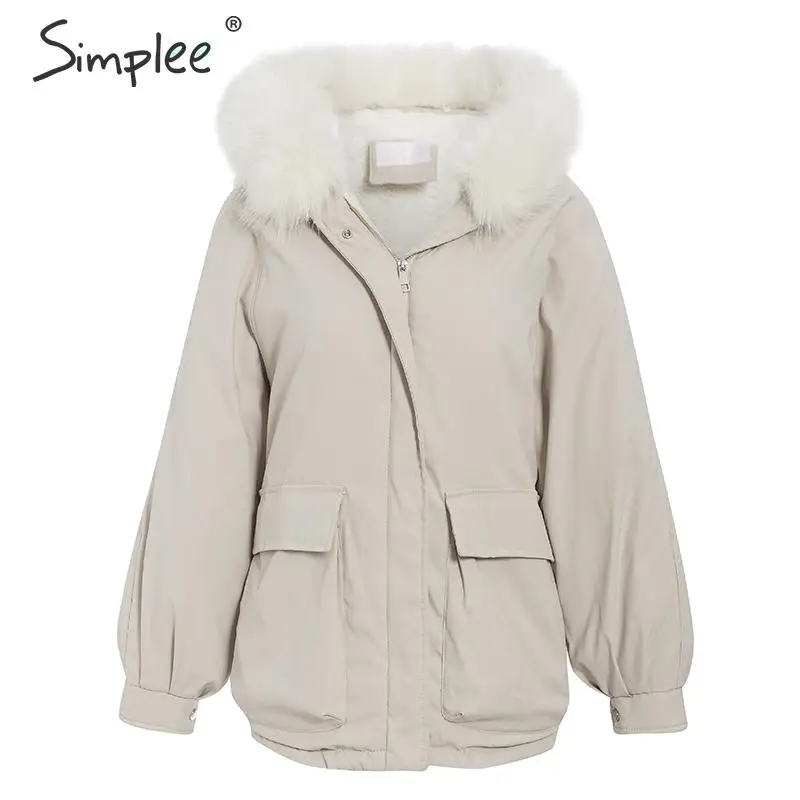 Simplee Толстая зимняя женская парка с капюшоном и мехом поясом на молнии карманами
