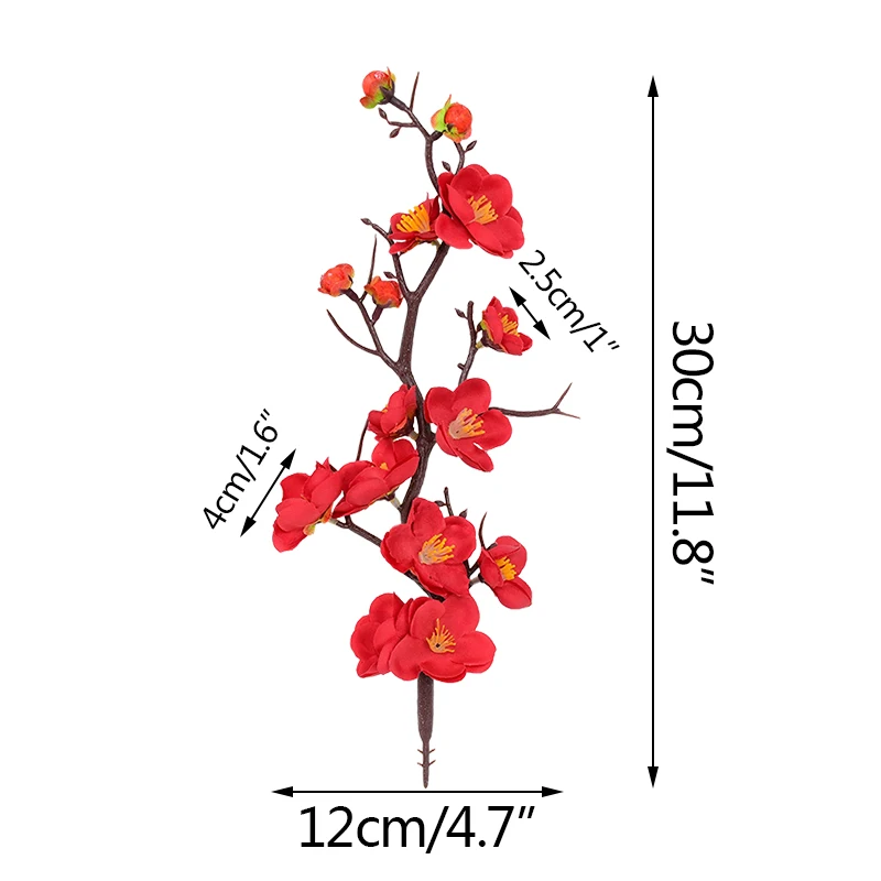 

Artificial Plum Blossom Flower Spring Red Plastic Plum Blossom Branch Wedding Party Decoration Home Room DIY Fake Flower Supplie
