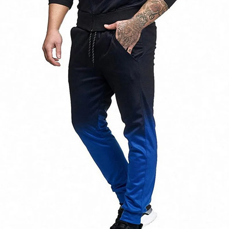 Blue Pants Толстовки осень Для мужчин комплекты спортивных костюмов для девочек модные Повседневное 3DGradient Спортивный костюм Толстовка впитывает пот и Штаны тонкий бегунов спортзал Штаны костюм Человека - Цвет: Blue Pants