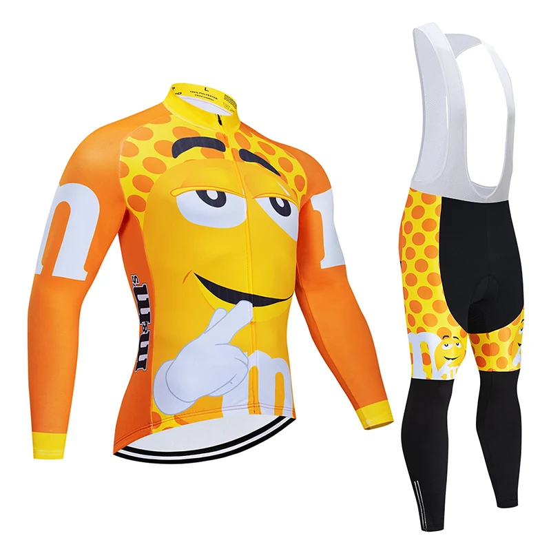 

Funny Cycling Jersey 9D Bib Set MTB Uniform Yellow Bike Clothing Breathable Bicycle Clothes Men's Autumn Long Cycling Wear