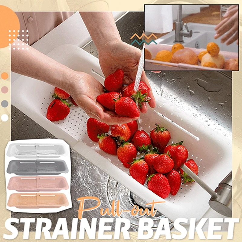 

PP Retractable Sink Drain Basket Kitchen Household Drainer Rack Fruit Storage Basket Faucet Holder Expandable Sponge Rack Holder