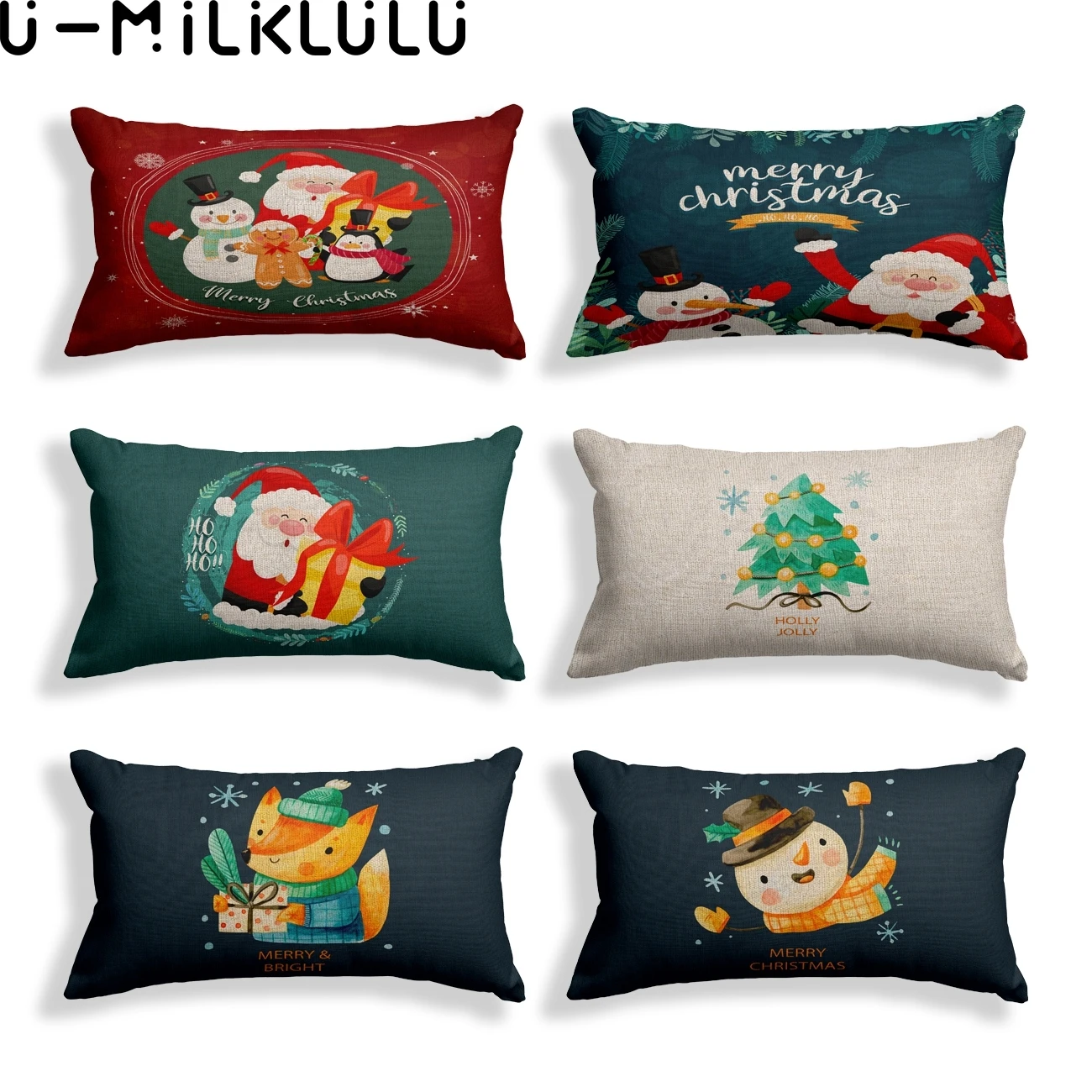 

2022 New Year Merry Christmas Xmas Tree Santa Claus Snowman Green Pillowcase 30X50 Red White Decorative Pillow Cover Home Decor