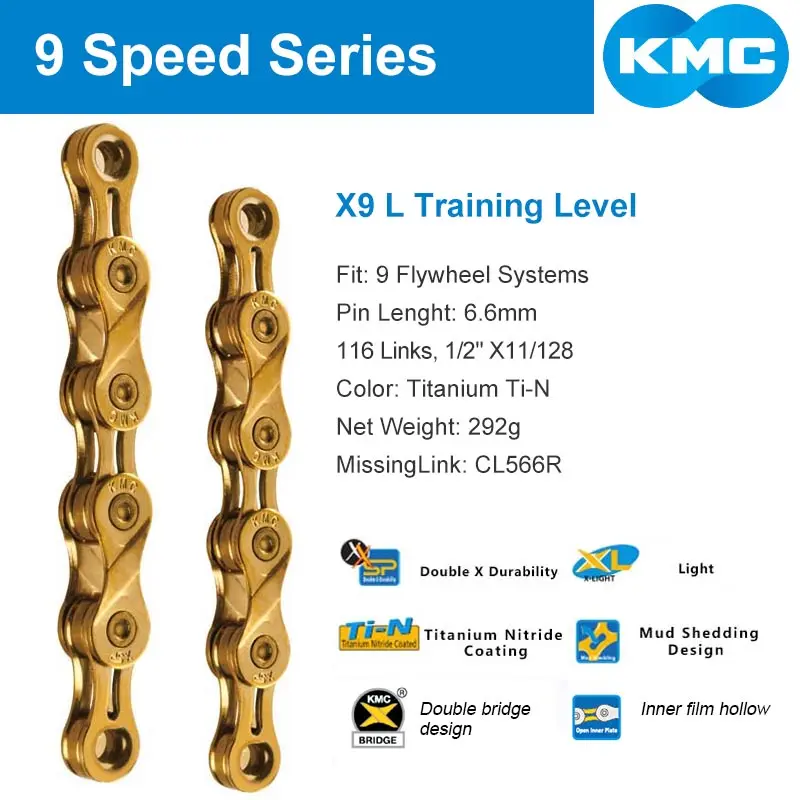 X9L Gold X9L/X10L/X11L супер светильник двойная велосипедная цепь 9 10 11 скоростная горная цепь для дорожного велосипеда для Shimano/SRAM/Campagnolo 116 звеньев - Цвет: X9L Gold