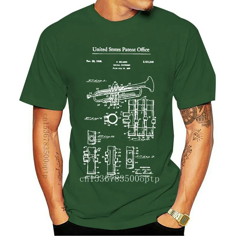 

New 1939 Trumpet Patent Music Musician Brass Band Instrument Men’ ; S Adult T-shirt Brand 2021 2021 T Shirt Man Cotton
