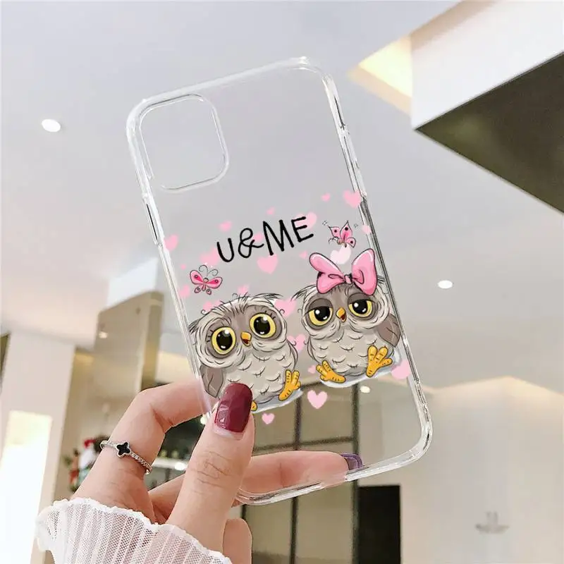

Cute cartoon owl Love heart Phone Case Clear Transparent for iPhone 11 12 mini pro XS MAX 8 7 6 6S Plus X 5S SE XR 2020