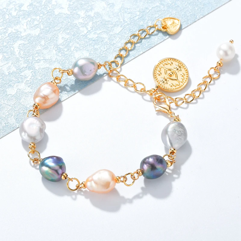 Новый Многоцветный пресноводные жемчужины неправильной формы браслет для