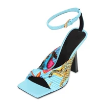 floral sandals shoes women big size 10 5 ankle strap thin high heels sexy dress shoes square toe summer popular
