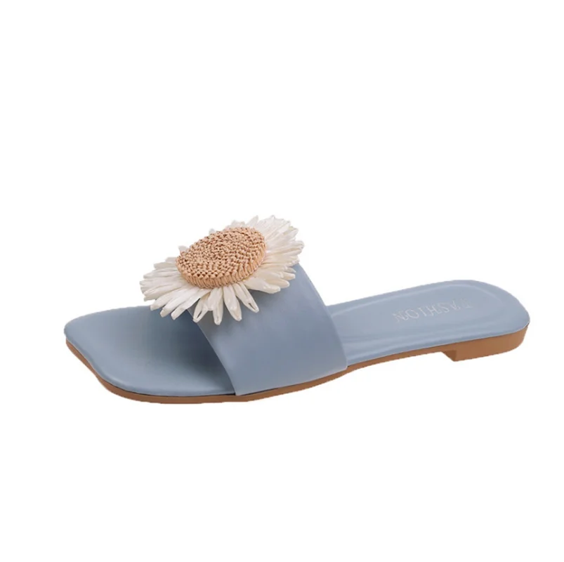 

Lazy Woman Slippers Summer Sweet Sunflower Solid Color Open Toe Flat Slippers Women's Casual Women's Slippers
