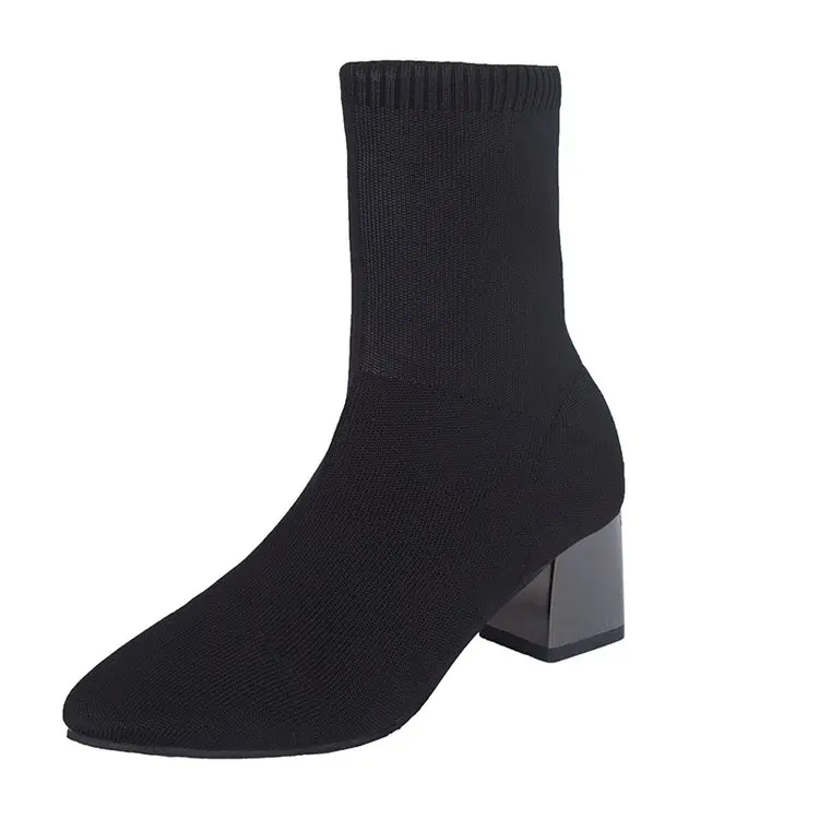Black 6CM Модные эластичные ботильоны на высоком массивном каблуке; эластичные женские осенние пикантные ботинки с острым носком; туфли-лодочки; Zapatos De Mujer - Цвет: Black 6CM