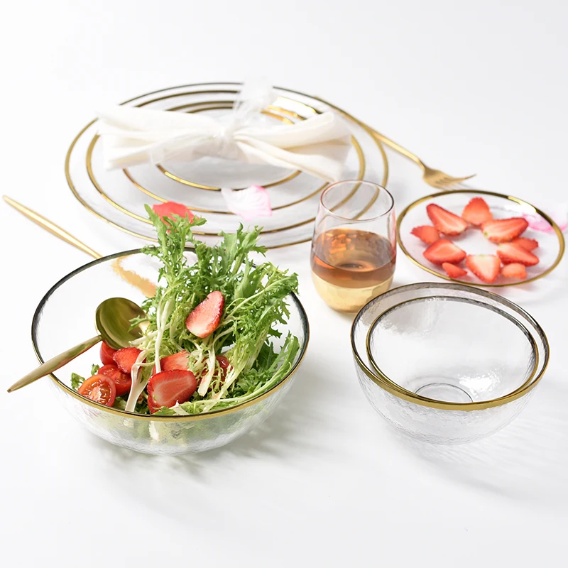 Gold Inlay Glass Plate Salad Bowl Phnom Penh Dinner Dish Soup Fruit Dessert Steak Wedding Decorative Tableware | Дом и сад