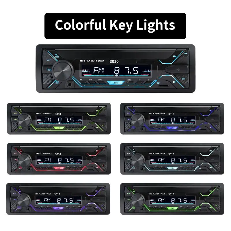 Автомагнитола 1 дин Bluetooth MP3 плеер FM стерео 60Wx4 12V с красочными огнями AUX/USB/SD