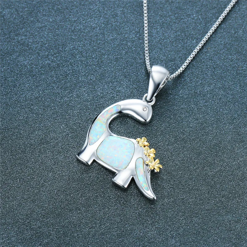 

Dainty Female Gold Silver Color Flower Pendant Necklace Boho Dinosaur Opal Long Necklaces For Women Cute Bride Wedding Necklace