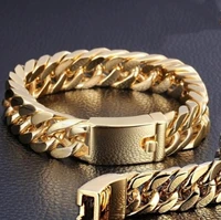 european and american personality domineering golden cuban chain alloy bracelet mens fashion casual jewelry