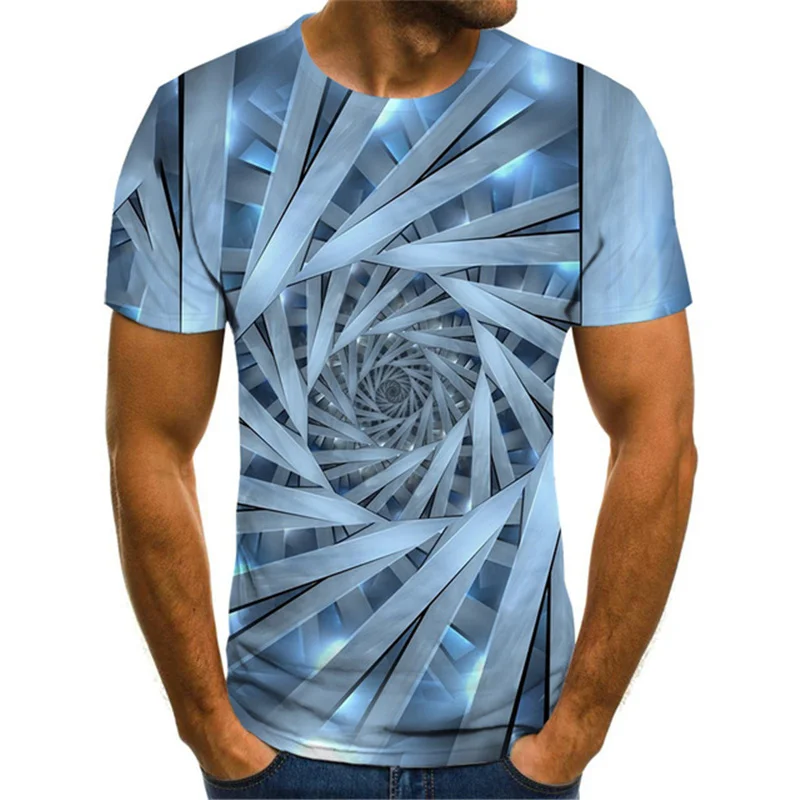 

2021 New Three-Dimensional Rotating Men's T-Shirt Summer Fashion Short-Sleeved 3D Round Neck Tops Visual Three-Dimensional Shirt