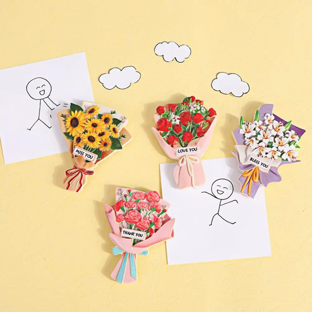 

Fridge Sticker 3D Simulation Resin Refrigerator Magnets Sticker for Home Kitchen Decoration Flower Bouquet Pattern