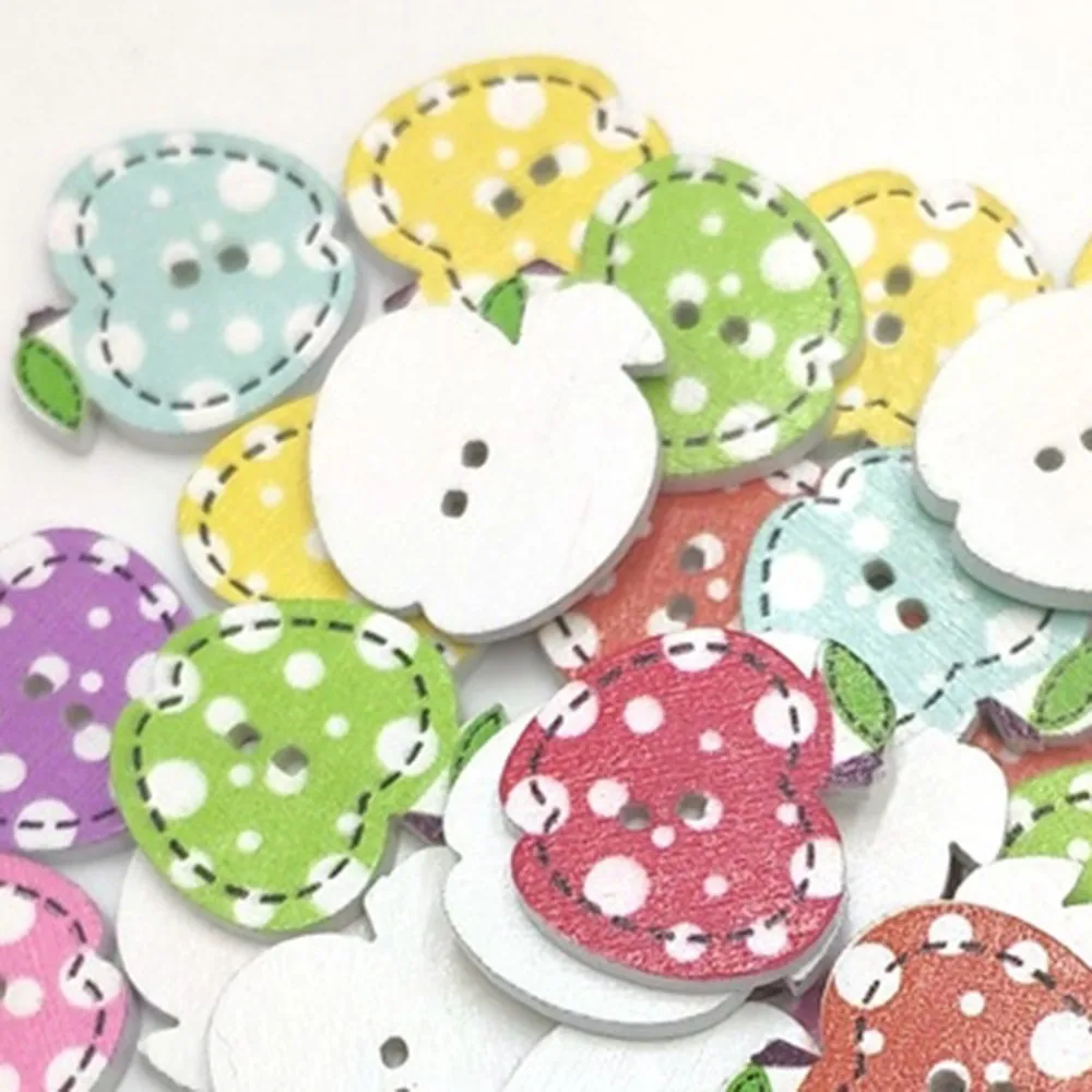 50 шт окрашенные маленькое яблоко деревянная пуговица s на белом фоне детская