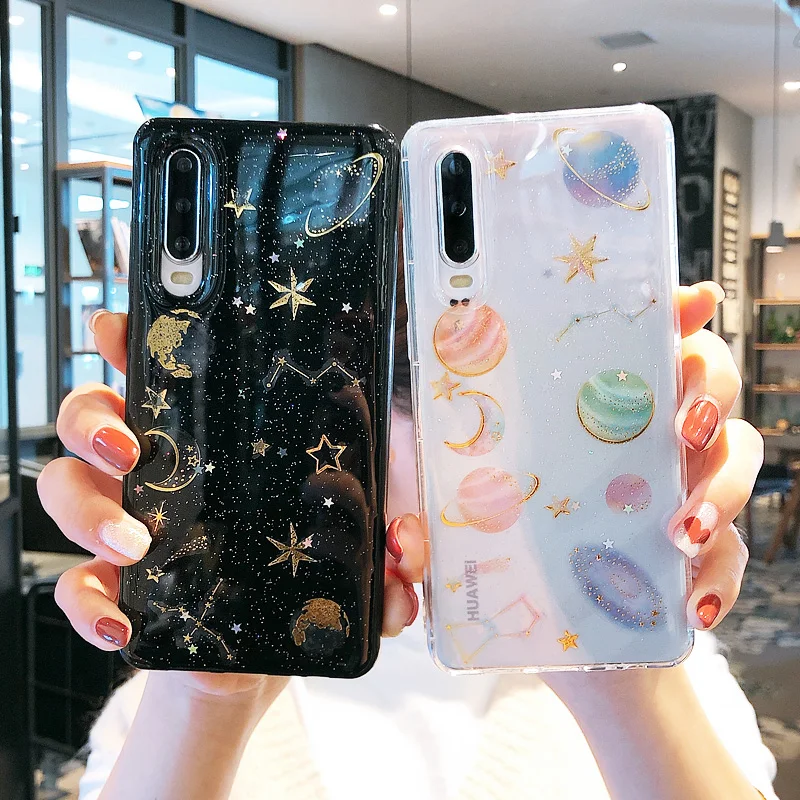 Блестящий противоударный чехол со звездой и Сатурном для телефона Huawei P20 P30 Lite Pro