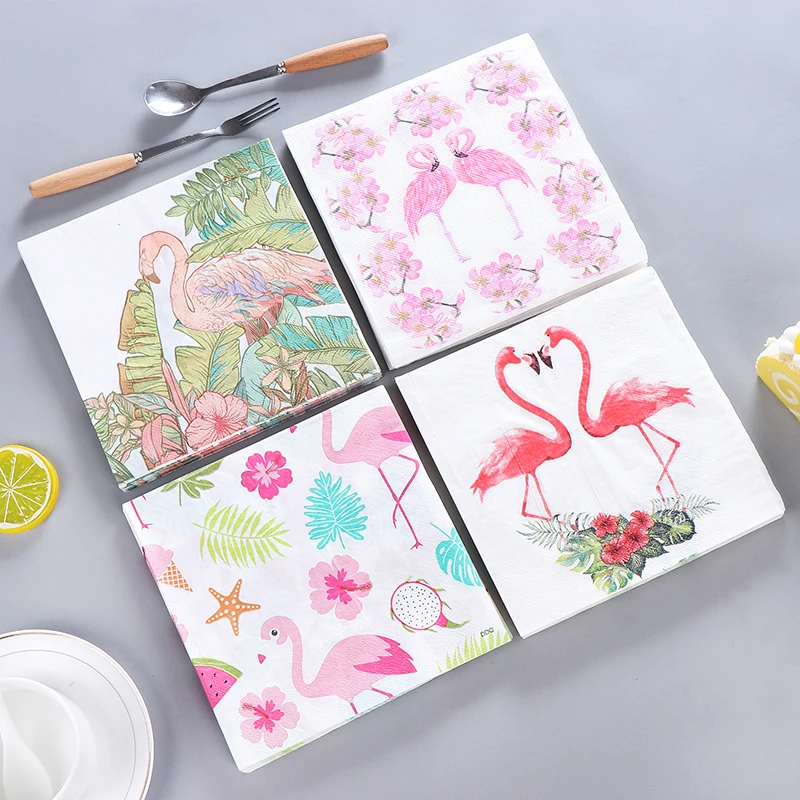 20 шт./лот 2 Слои с принтом розовый Фламинго свадебные бумажные салфетки для