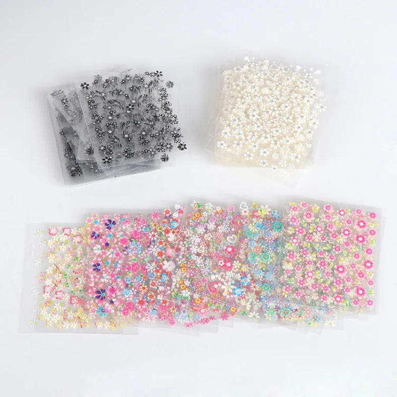 

Manicure Sticker Waterproof Black and White Color Flower Nail Paste, Day Little Fresh Patches DIY Nail Polish Adhesive Applique