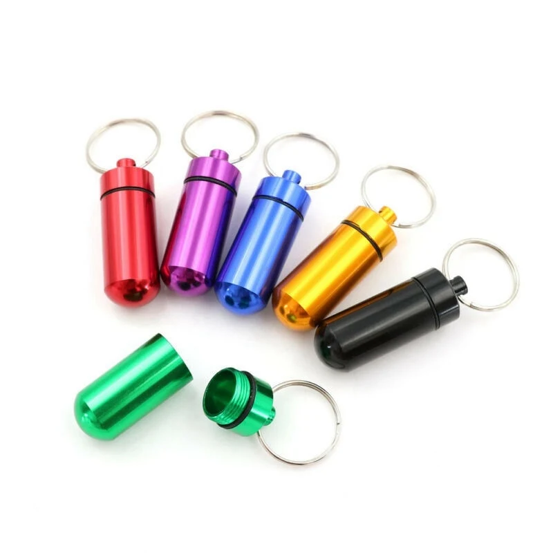 

Keychai Bottle Holder Pill Box Case 5Pcs Waterproof Aluminium Mini Container