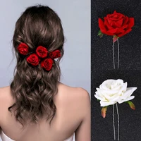 u type red rose wedding bride jewelry hair accessories hair fork silk flower headdress handmade party hair silk flower headdress