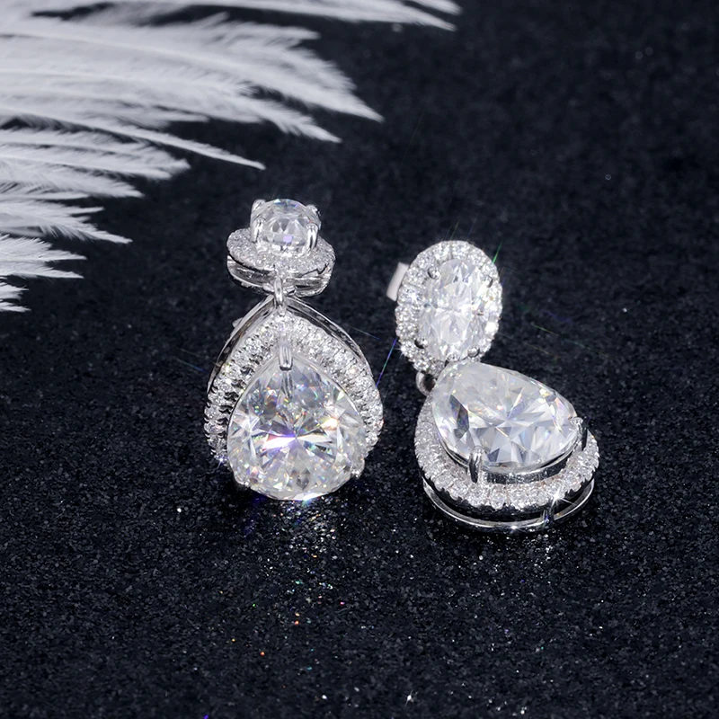 Starszuan Jewel 14K DEF серьга с муассанитом 4*6 мм овальная огранка 8*11 грушевидная
