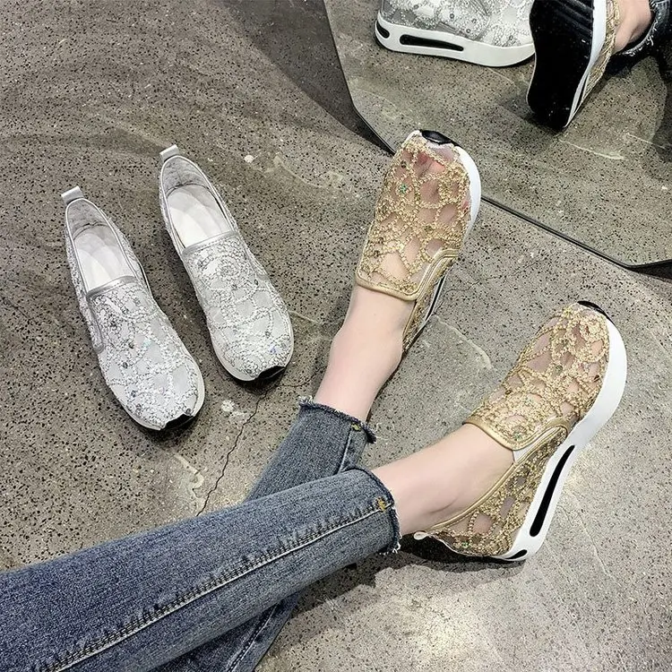 

New Sneakers Women Shoes Woman Flat Platform Shoes Female Flats Shine Bling Causal Shoes Loafers Plus Size Slip on Ladies Shoes