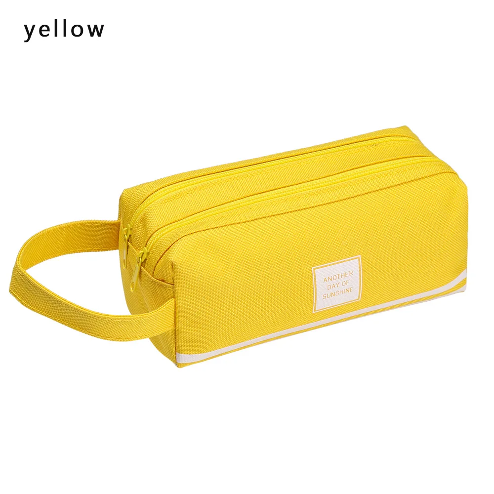 yellow 1 шт. Милая оксфордская ткань на двойной молнии для карандашей чехол большой емкости пенал косметички Канцтовары Школьные принадлежности - Цвет: yellow