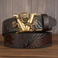 new fashion casual mens belt genuine leather male top quality dragon automatic buckle v belt for men jeans ratchet waistbands