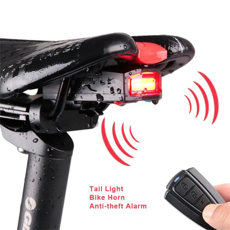 

Bicycle Rear Light + Anti-theft Alarm USB Charge Wireless Remote Control LED Tail Lamp Bike Finder Lantern Horn Siren Warning A6