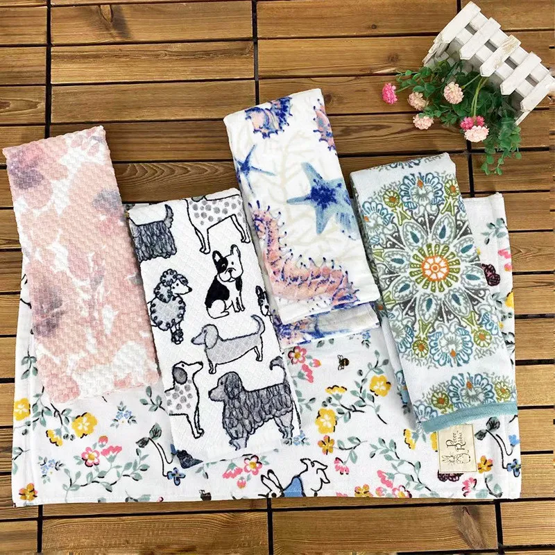 

100% Cotton Tea Towels for Kitchen Napkin Dish Towel Absorbent Face Hand Towel Soft Home Kitchen Wiping Cleaning Cloth 65x40cm