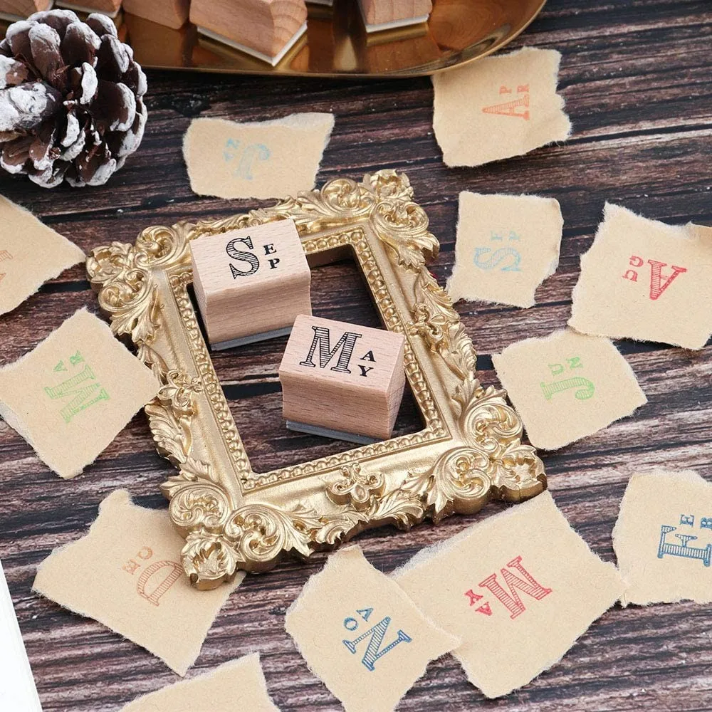 

Wooden Mounted Rubber Stamp For Diy Craft Letters Wooden Rubber Stamp Set Month Number Design Decorative Stamps Multipurpose