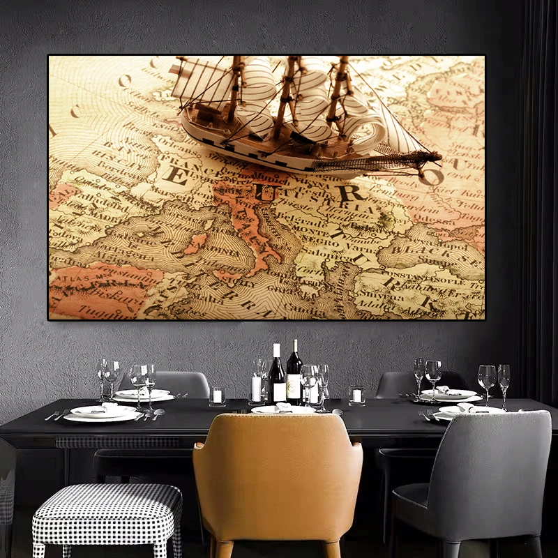 Ретро-Карта Европы Нетканая Картина на холсте экологически чистая Настенная