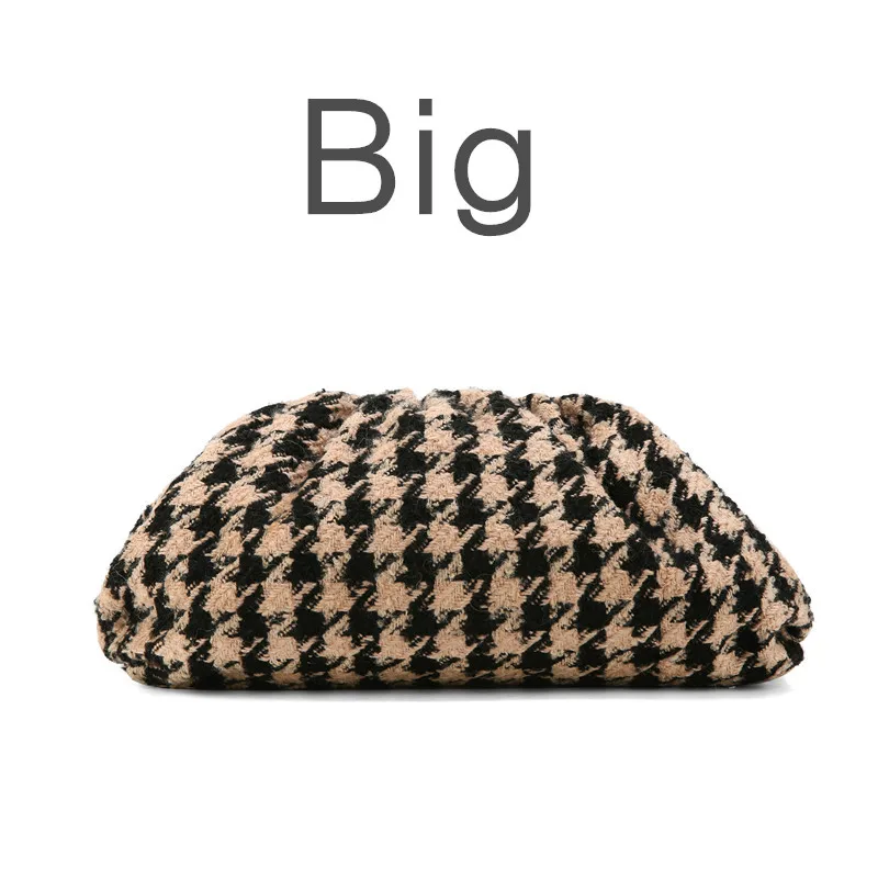 camel houndstooth Day clutch tweed Evening party purse bag women large big small ruched pillow bag winter houndstooth plaid canvas pouch handbag - Цвет: camel houndstooth