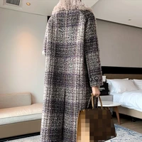 quality high women tweed plaid woolen coat fur collar lapel double breasted female thick wool jackets luxury design winter
