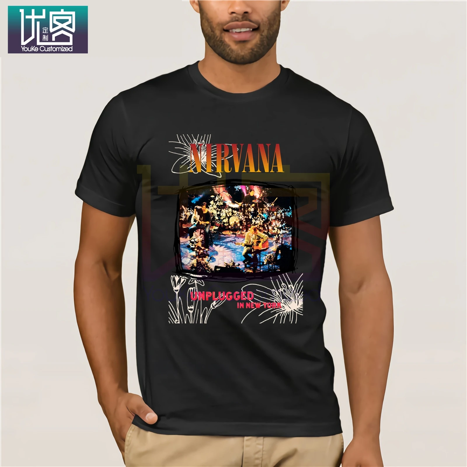 1995 Винтажная Футболка Nirvana Live In New York Rock потрясающая уникальная одежда с короткими