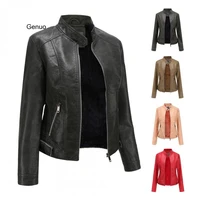 vintage matte grey leather jacket women wool inner winter suede stand collar motor biker coat cool girl fashion