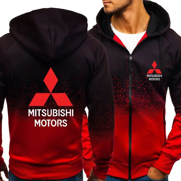 

Spring Autumn New Hoodies Men Mitsubishi Motor Leisur Fashion HipHop Harajuku Gradient color Long sleeve zipper Jacket Clothing