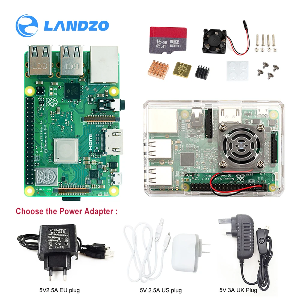 Raspberry Pi 3 Model B + наборы продаж с вентилятором АБС Чехлы теплоотвод SD штепсельной