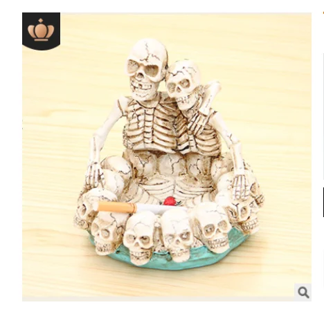 

Skeleton Head Resin Ashtray Skull Ghost & Beauty Statue Craft Ashtray