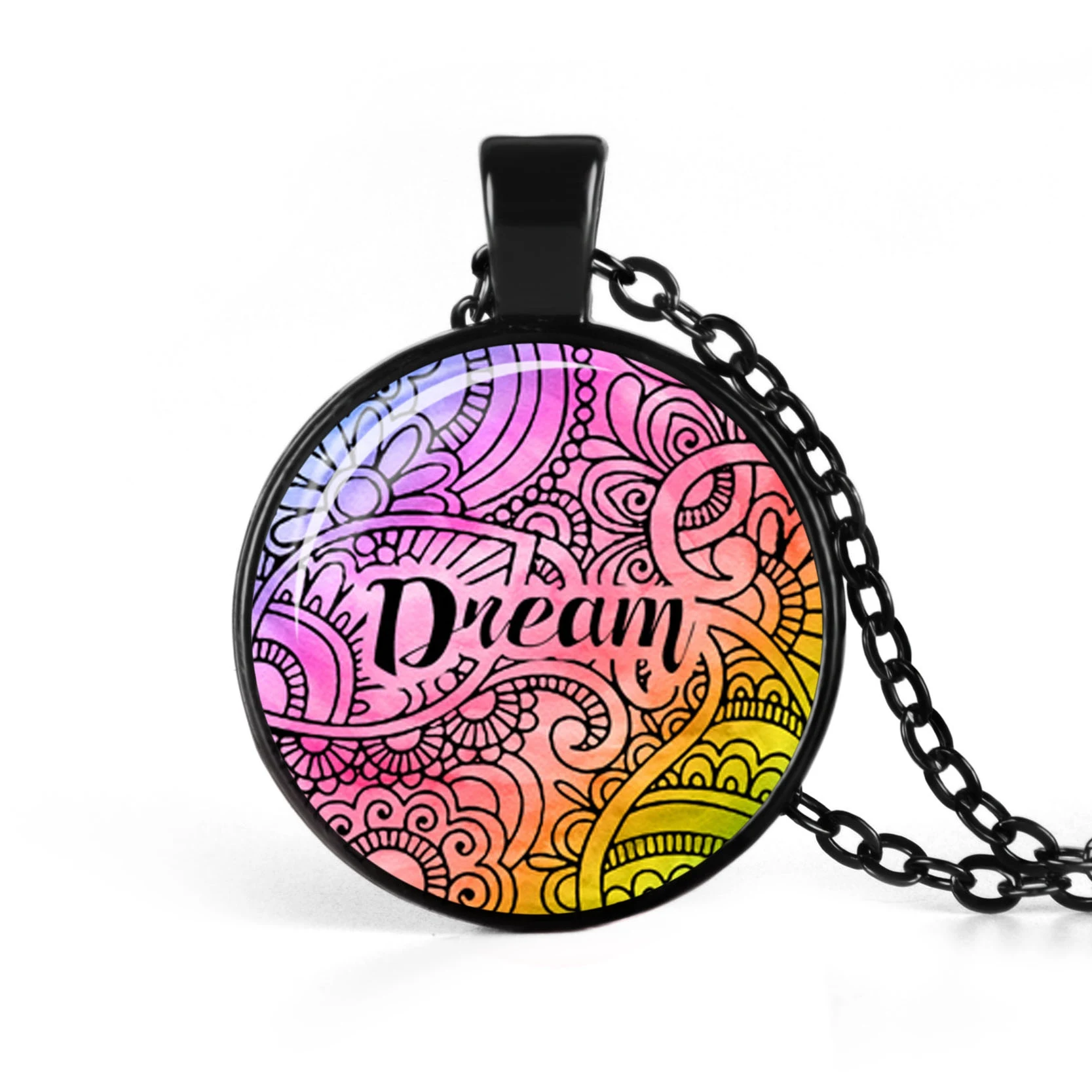 Смелость дорогой сердце черный стеклянный купольный Кабошон ожерелье Мода кулон