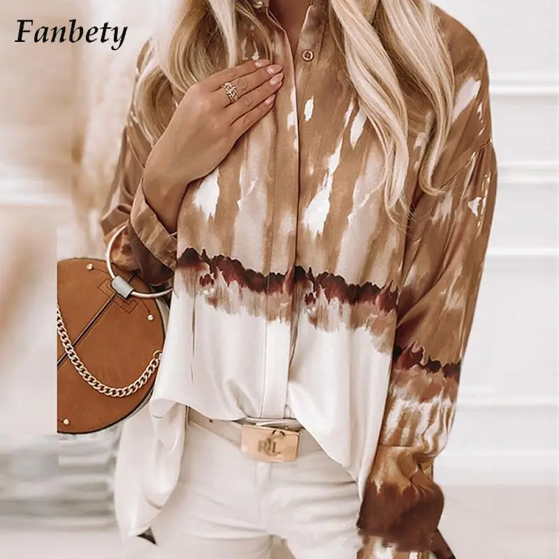 

Женская элегантная блузка с принтом, модель 2022 года, Весенняя мода, топы с отложным воротником, Женская Повседневная Блузка с разрезом на пу...