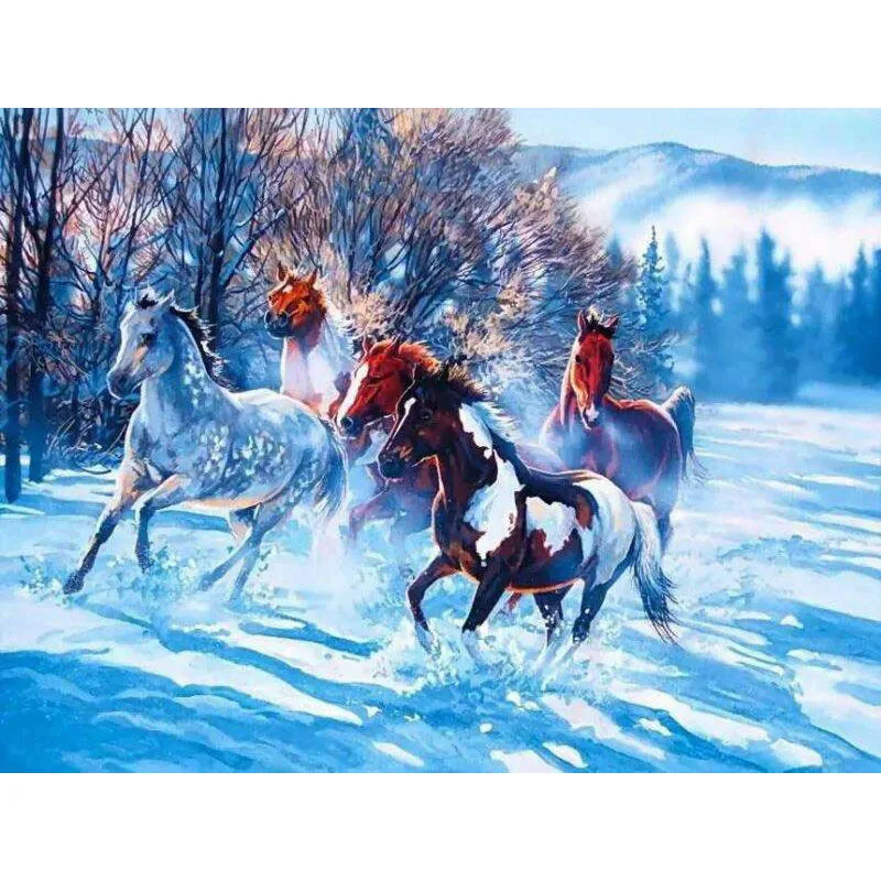 Horses In The Snow Paint By Numbers Coloring Hand Painted Home Decor Kits Drawing Canvas DIY Oil Painting Pictures By Numbers