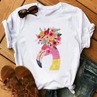 Летняя женская футболка kawaii с принтом цветов и животных, повседневная женская модная футболка с коротким рукавом в стиле Харадзюку