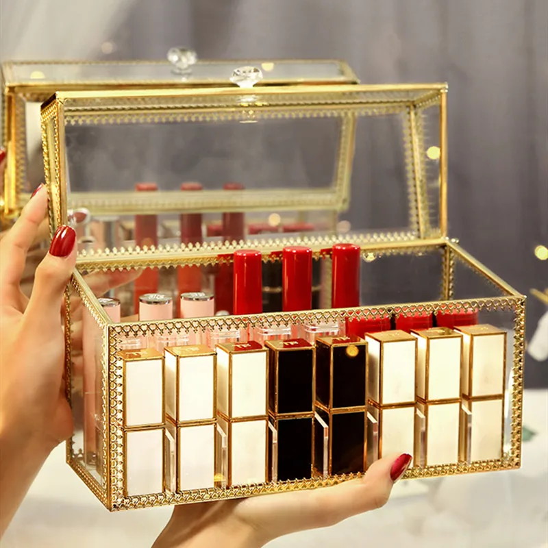 15/18 акриловый прозрачный золотой край роскошный органайзер для макияжа Губная