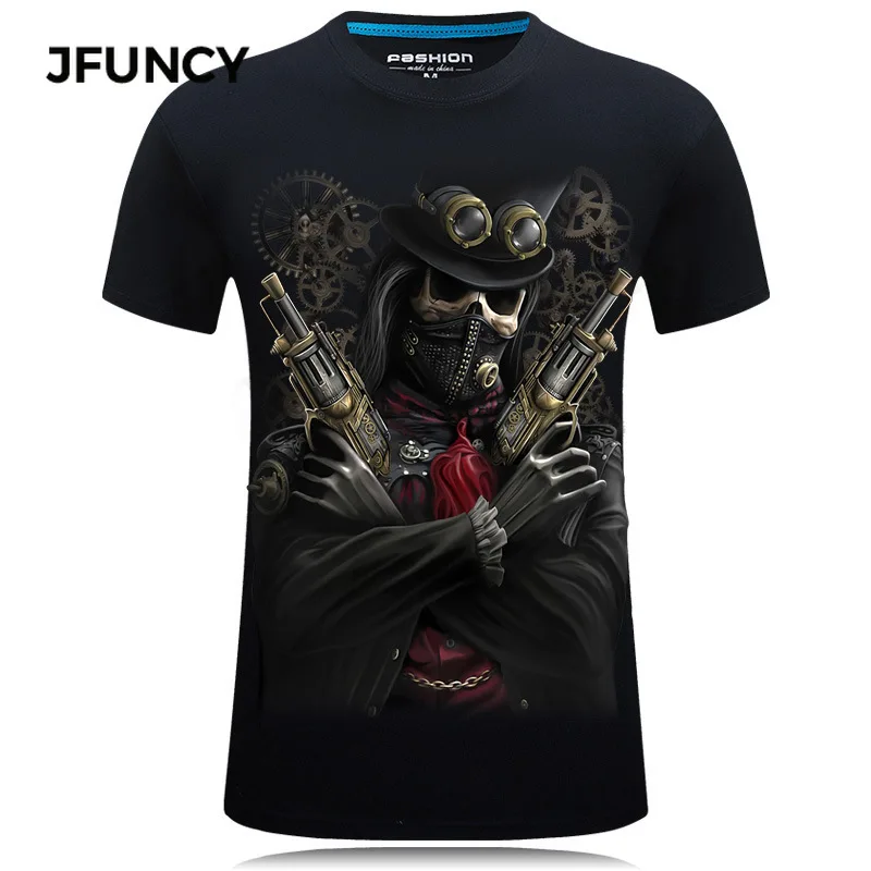 JFUNCY 3D Death Pirate Print Tshirt Men Tees Tops Summer Graphic T Shirts Short Sleeve Male Streetwear Man Casual Cotton Clothes